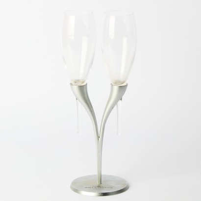 A Moet & Chandon Crystal Champagne Flutes In Holder By Philippe Di Meo