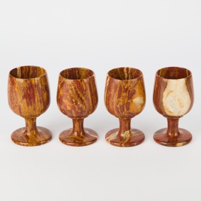 A Set Of Four Mid-Century Onyx Wine Goblets