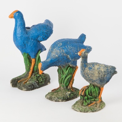 A Trio of Vintage Garden Concrete Pukekos