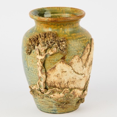 A Vintage Asian Relief Vase With A Salt Glaze