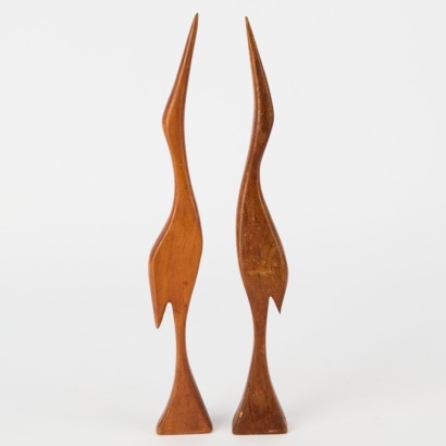 A Pair Of Mid-Century Teak Cranes