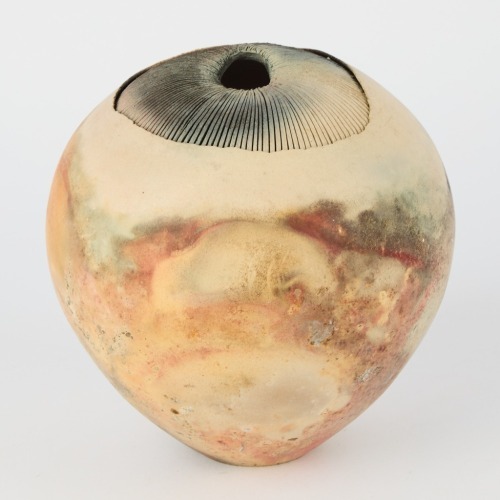 A Ray Rogers Fungoid Raku Fired Vase
