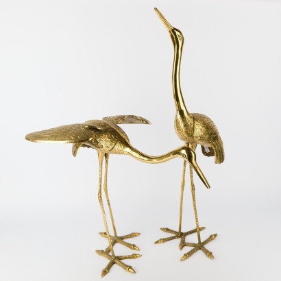 A Pair of Large Copper Cranes