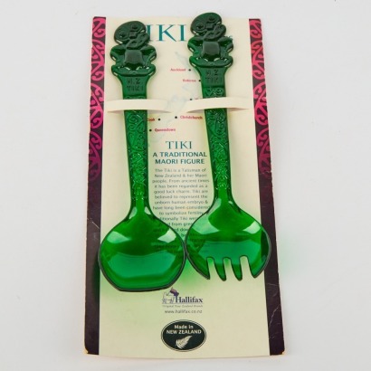 A Set of Retro Tiki Salad Servers in Original Packaging