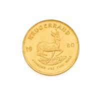 A gold Krugerrand, the full sovereign dated 1980. Weight 34 grams. 