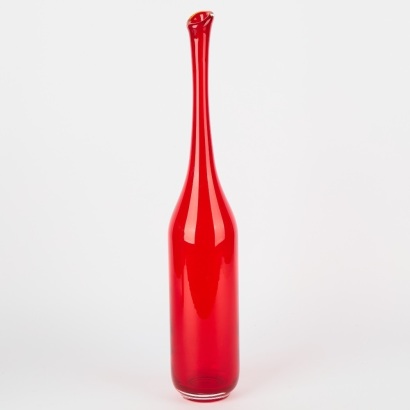 A Tall Mid-Century Red Glass Flask