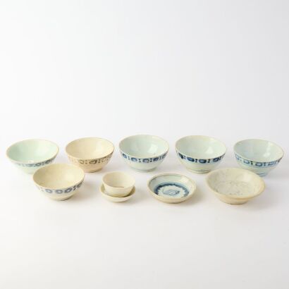 A Group of Ten Chinese Ming Dynasty Blue and White Small Bowls and Dishes