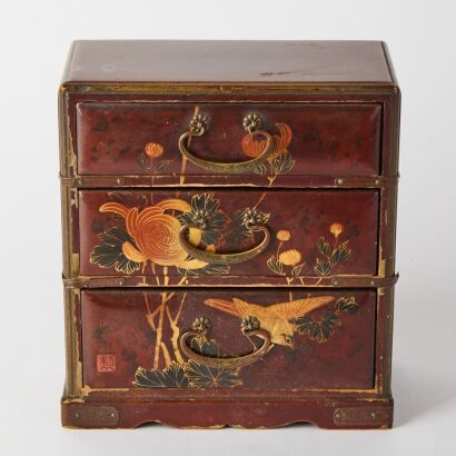 A Japanese Meiji Period Lacquered &lsquo;Gilded Bird and Flower&rsquo; Jewellery Box