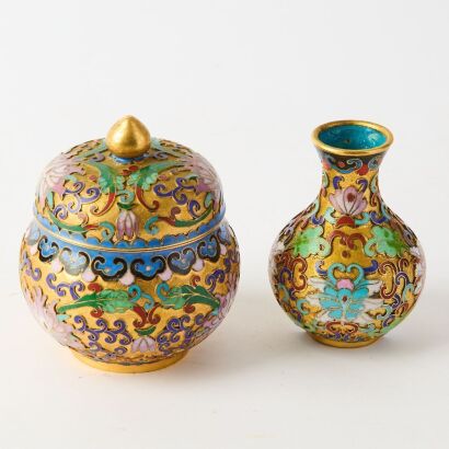 A Set of Two Chinese Cloisonne Items