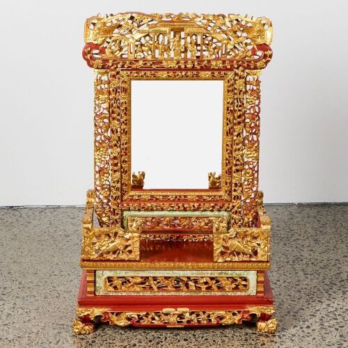 A 19th Century Chinese Red-lacquer and Gilt Carved Dressing Mirror