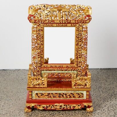 A 19th Century Chinese Red-lacquer and Gilt Carved Dressing Mirror