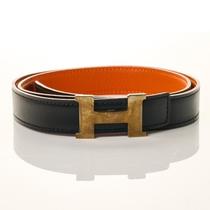 Herm&egrave;s, Reversible Orange / Black Constance Belt, Size 85