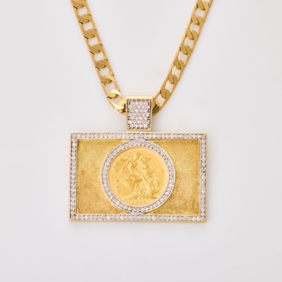 9ct Yellow Gold, 1.72ct Diamond / 1927 Sovereign Pendant on Chain