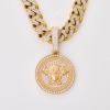 9ct Yellow Gold, 1.65ct Diamond Medusa Pendant on 66cm Heavy Curb Link Chain