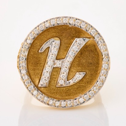 9ct White Gold, 0.60ct Diamond "H" Signet Ring