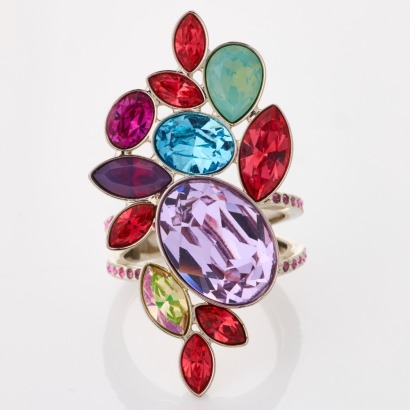Swarovski, Multicoloured Crystal Embellished Ring with Box, Size M 1/2