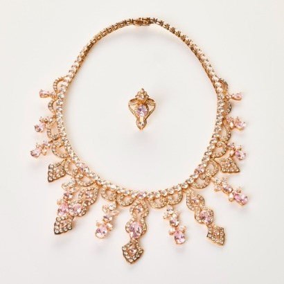ARTE, Pink / White Crystal Embellished Necklace / Ring with Box