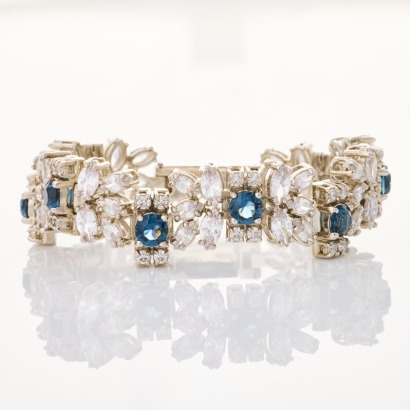 Prada, 17cm, Blue / White Crystal Embellished Bracelet with Box