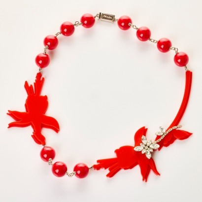Prada, Red Resin / White Crystal Collar with Box