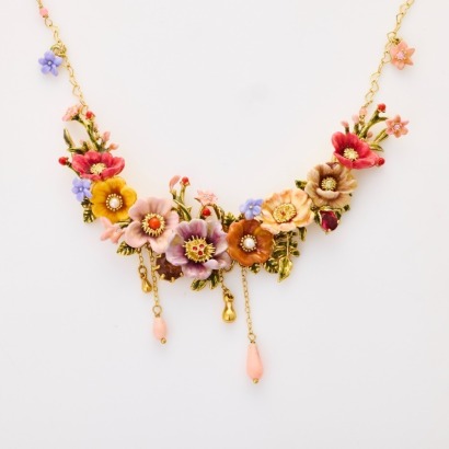 Les N&eacute;r&eacute;ides, 46cm Multicoloured Enamel / Crystal / Faux Pearl Botanic Necklace