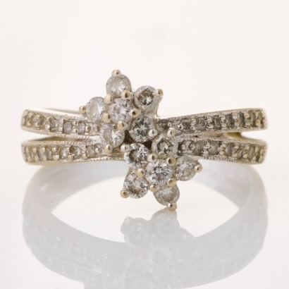 9ct White Gold, 0.50ct Diamond Double Flower Cluster Ring