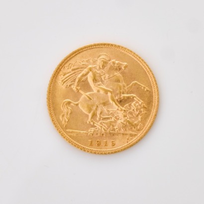 22ct Yellow Gold, 1915 Half Sovereign Coin