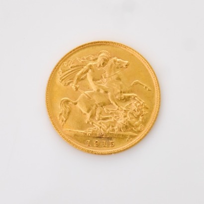 22ct Yellow Gold, 1915 Half Sovereign Coin