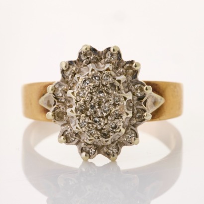 9ct Yellow / White Gold, 0.15ct Diamond Cluster Ring