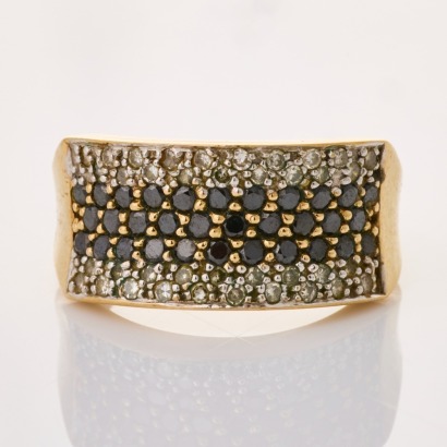 9ct Yellow Gold, Modern, 0.20ct Diamond / 0.15ct Black Diamond Ring