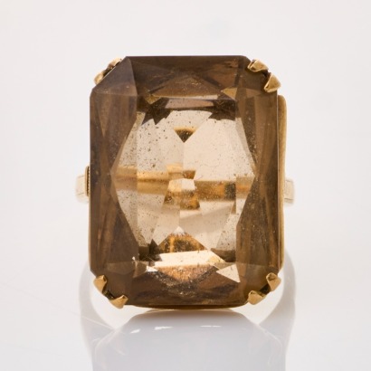 9ct Yellow Gold, Vintage, Rectangular Cut Smokey Quartz Dress Ring