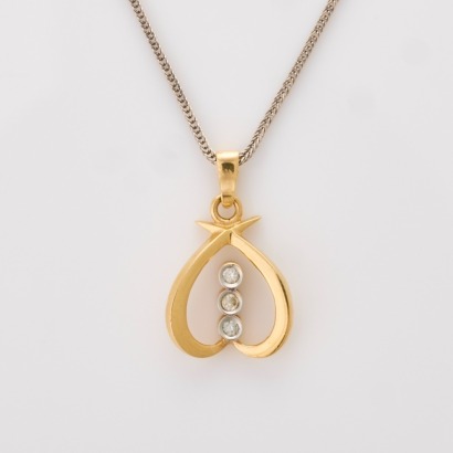 18ct White Gold / 9ct Yellow Gold, .03ct Diamond Pendant on 40cm Foxtail Link Chain