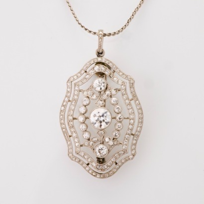 Platinum, Edwardian Modified, 2.30ct Diamond Pendant / Brooch