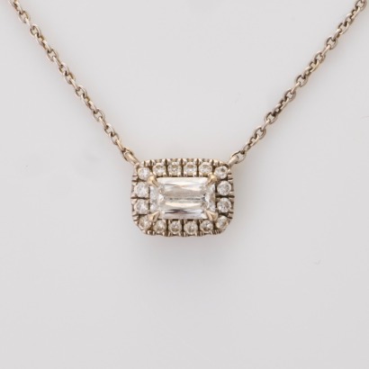 18ct White Gold, Modern, 0.26ct Ashoka Cut Diamond / 0.16ct Diamond Necklace