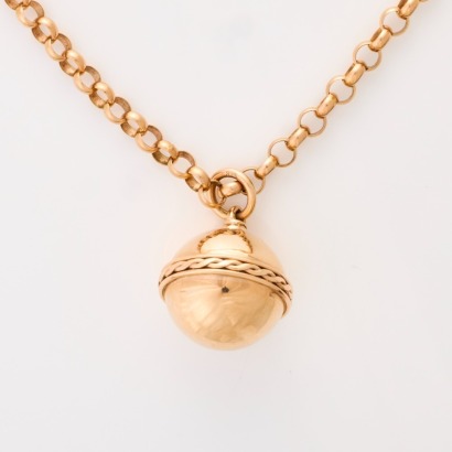 9ct Rose Gold, Sphere Pendant on 60cm Belcher Link Chain Necklace