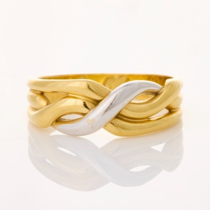 18ct Yellow / White Gold, 7mm Wide Multi-Plated Band