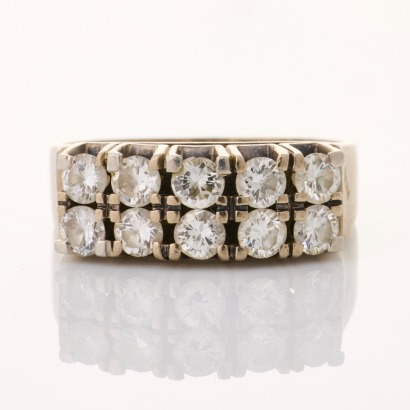 14ct White Gold, 0.74ct Diamond Double Row Ring