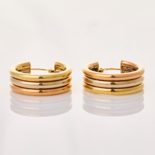 9ct Tri-Colour Gold, 6.6mm Wide Hoop Earrings