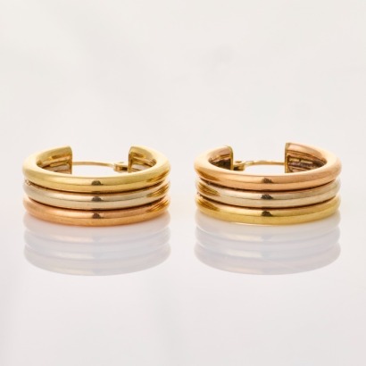 9ct Tri-Colour Gold, 6.6mm Wide Hoop Earrings
