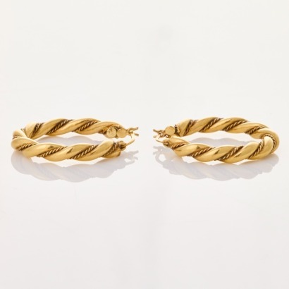 9ct Yellow Gold, 4.25mm Wide Twist Rope Hollow Hoop Earrings