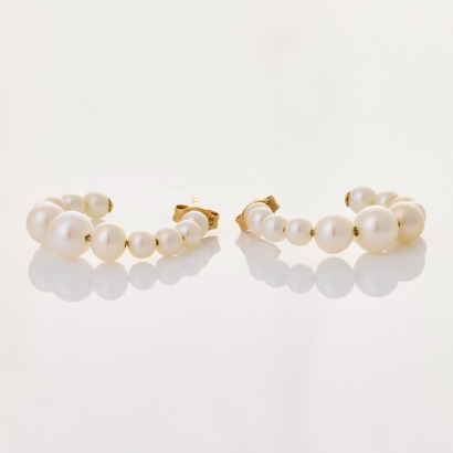 10ct Yellow Gold, 3.8mm-6.8mm Pearl Hoop Earrings