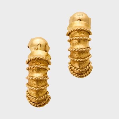 14ct Yellow Gold, Ribbed Half Hoop Earrings