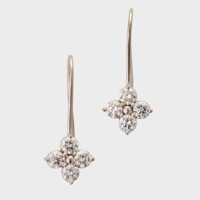 18ct White Gold, 1.60ct Diamond Flower Drop Earrings