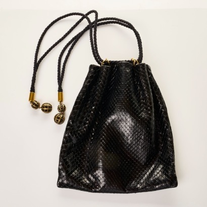 Gucci, Black Python Drawstring Bag