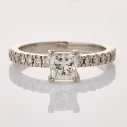 Village Goldsmith, Platinum, 0.70ct Princess Cut Diamond Centre / 0.24ct Diamond Ring