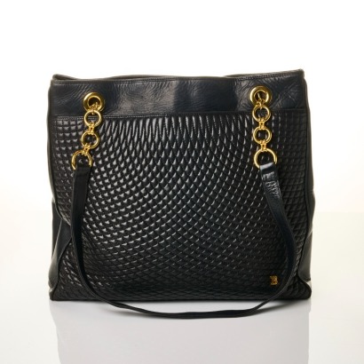 Bally, Blak Lambskin Quilted Tote Bag
