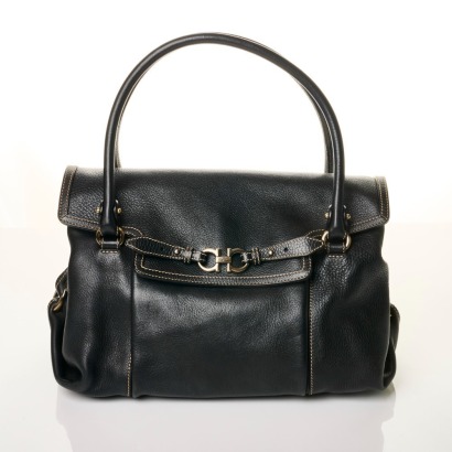 Salvatore Ferragamo, Black Leather Gancini Leather Tote Bag