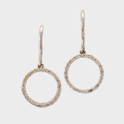 9ct White Gold, .48ct Diamond Set Circle, Drop Earrings