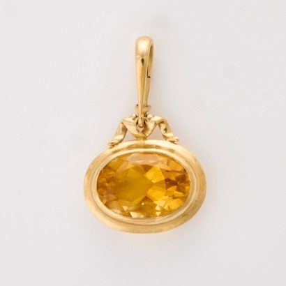 9ct Yellow Gold, Vintage, Oval Citrine Pendant / Enhancer