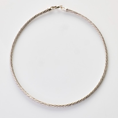 18ct White Gold, 38cm Omega Style, Multi-stranded Beaded Chain Collar