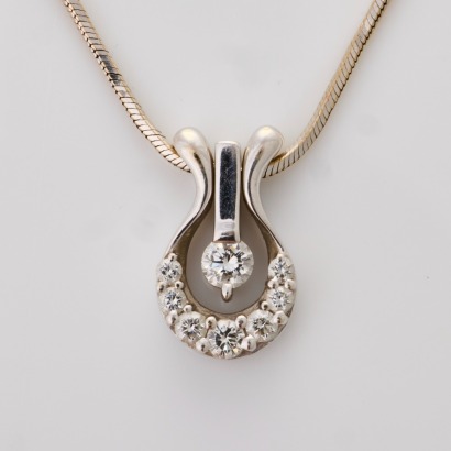 18ct White Gold, Modern, .50ct Diamond Pendant on 41xm Snake Chain